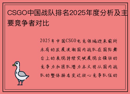 CSGO中国战队排名2025年度分析及主要竞争者对比