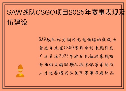 SAW战队CSGO项目2025年赛事表现及队伍建设